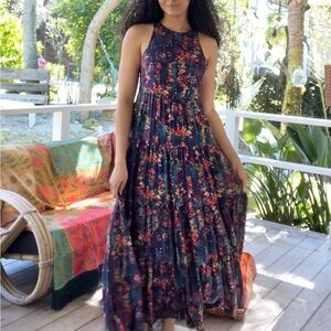 NATURAL LIFE NWT Blue and Orange Smocked Tiered Sundress Maxi - Size Small